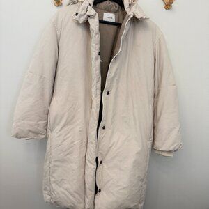 Vince Longline Puffer Coat Mid-length winter jacket hooded beige size xxs